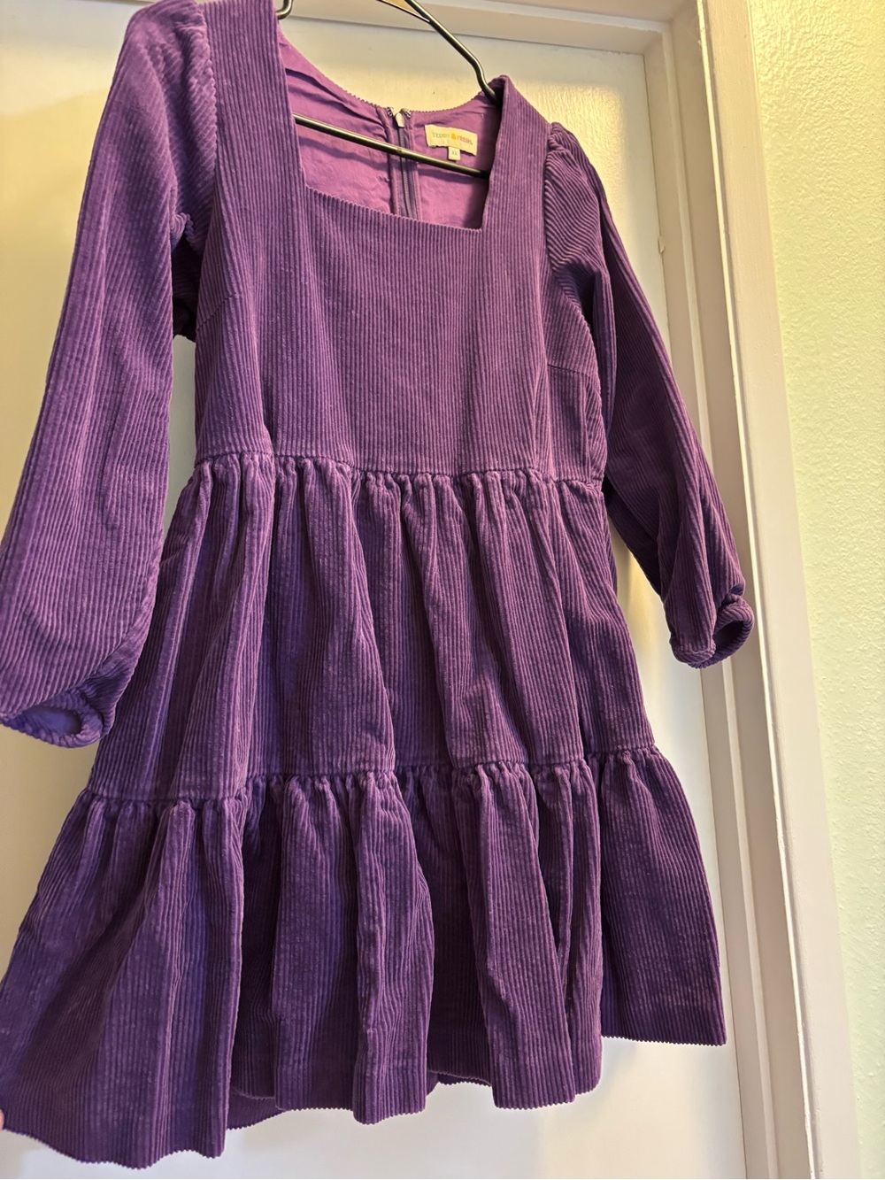 Teddy Fresh Purple Corduroy Wide Wale Cotton Mini Dress Tier Square Neck XS